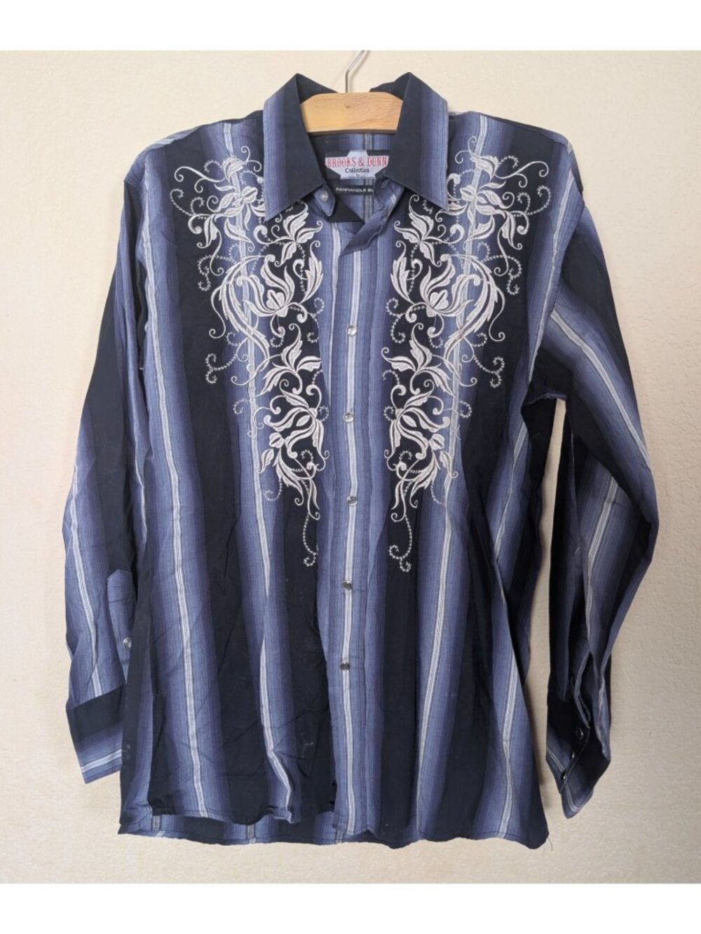 Vintage Brooks & Dunn Panhandle Slim Pearl snap western shirt striped Mens Large